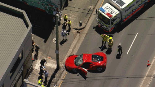 A Ferrari crashed into a power pole in St Peters Princes Highway