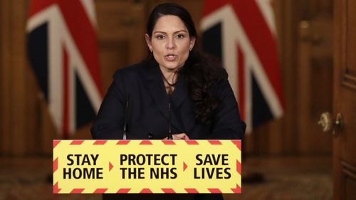 Britain's Home Secretary Priti Patel speaks during a media briefing on the COVID-19 pandemic in Downing Street, London, Thursday, Jan. 21, 2021