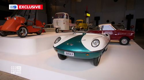 Microcars of the mid-20th century on display