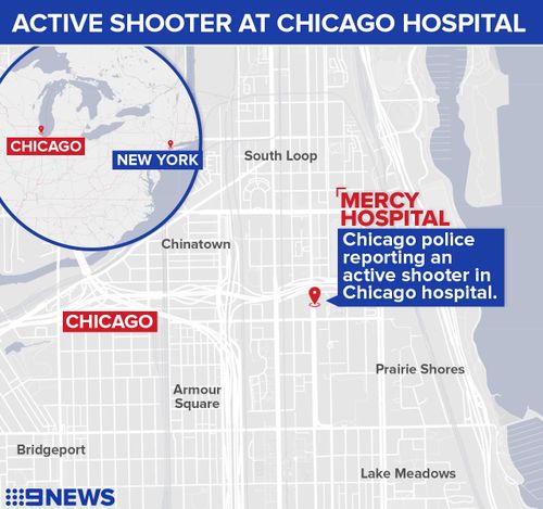 Map locating Mercy Hospital in Chicago