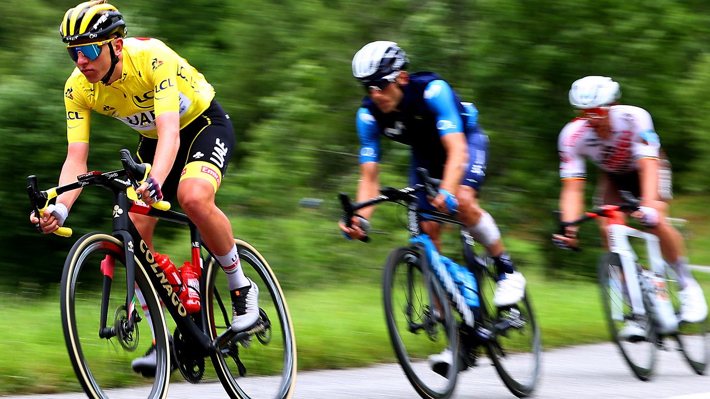 Tadej Pogačar of Slovenia and UAE-Team Emirates yellow leader jersey