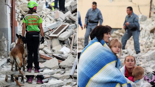 A rescue crew searches the rubble (left), and survivors (right). (AFP)