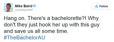 The Bachelor, NSW Premier, Mike Baird, tweets