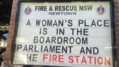 Newtown Fire Station expressed its support for women on International Women's Day. (Supplied)