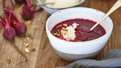 This lush <a href="http://kitchen.nine.com.au/2016/08/15/15/10/roasted-beetroot-soup-with-soured-macadamia-cream" target="_top">roasted beetroot soup with soured macadamia cream </a>is worth making and keeping on hand to whip out of the fridge at a moments notice. The macadamia soured cream makes it taste a lot more decadent than it actually is, which is an added bonus.&nbsp;<br style="box-sizing: border-box;" />