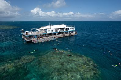 Reef Magic's three-storey pontoon at Moore Reef, 49.5 kilometres east of Cairns.