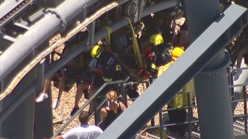 A rollercoaster at Movie World on the Gold Coast became stuck. (9NEWS)
