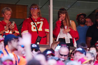 Taylor Swift reacts during the first half of a game between the Chicago Bears and the Kansas City Chiefs - Travis Kelce's team - on September 24, 2023 in Kansas City, Missouri.