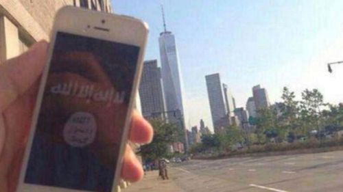 This phone with an ISIS logo on it was pictured near One World Trade Center.