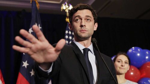 A solemn Jon Ossoff gives his concession speech. (AAP)