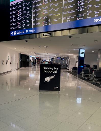 Sydney international airport 'Horray for bubble!' sign