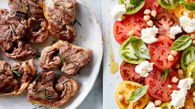Recipe: <a href="http://kitchen.nine.com.au/2017/09/20/15/10/lamb-loin-chops-with-heirloom-tomato-salad" target="_top">Lamb loin chops with heirloom tomato salad</a>