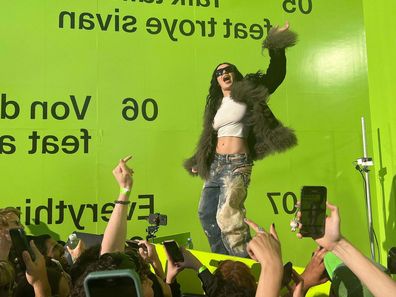 Charli XCX shares her new remix album with a few hundred fans in New Windsor, New York, on October 10. Maria M. Silva/Albany Times Union/Hearst Newspapers/Getty Images via CNN Newsource