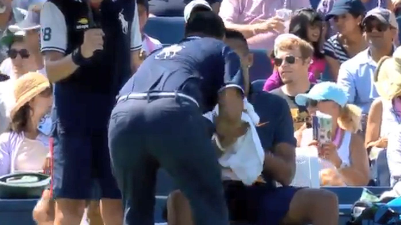 Nick Kyrgios receives on-court pep talk from US Open umpire Nick Kyrgios receives on-court pep talk from US Open umpire