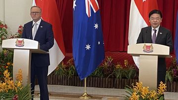 Prime Minister Anthony Albanese and Singaporean acting PM Lawrence Wong in Singapore on Friday June 2 2023.
