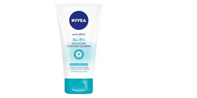 <a href="http://www.nivea.com.au/products/face-care/Daily%20Essentials/blemish-prone-skin/all-in-one-extra-deep-cleansing" target="_blank">All-In-1 Multi Action Extra Deep Cleansing, $9.99, Nivea</a>