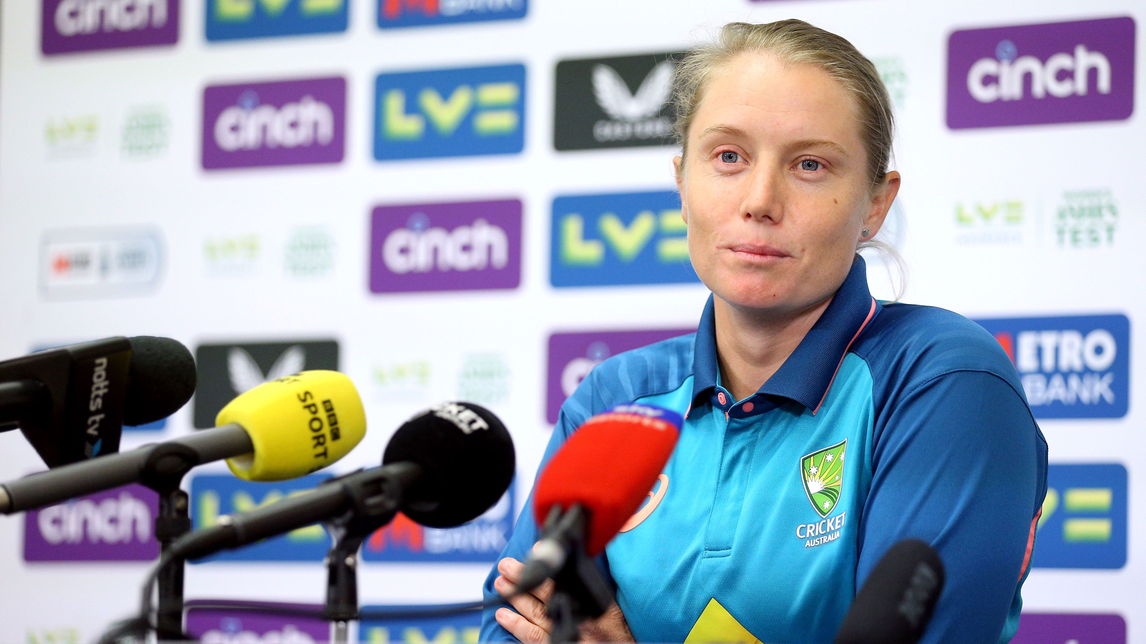 Alyssa Healy speaks to media ahead of the 2023 Women&#x27;s Ashes series.