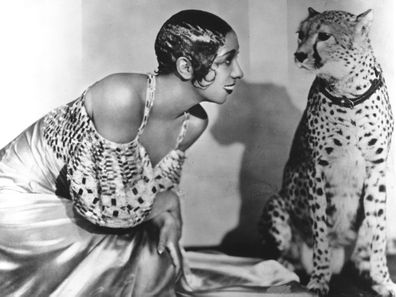 Josephine Baker with her pet cheetah.