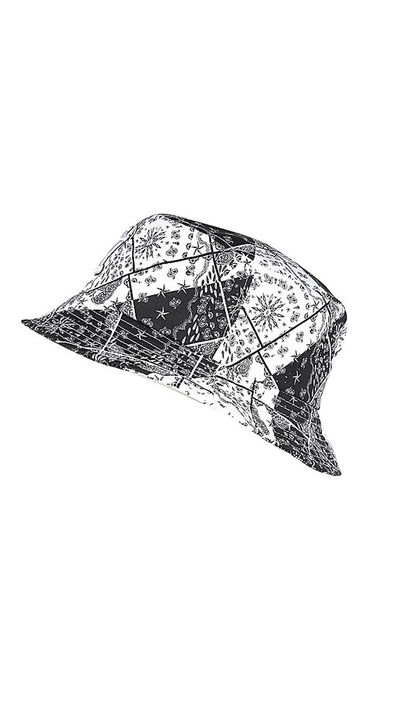 <a href="http://au.riverisland.com/women/sale/accessories/black-ny-paisley-print-bucket-hat-668860" target="_blank">Hat, $16, River Island</a>