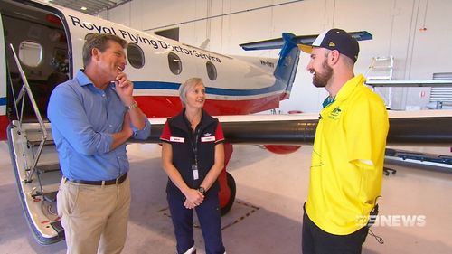 This is the first time Sean was able to be reunited with the Royal Flying Doctor crew. (9NEWS)