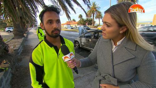 Maneet Saini's car started smoking while he was driving to work in St Kilda, before long he and his passengers saw flames and quickly hopped out.