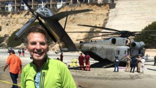 Fly-way to the danger zone: US Marine chopper draws star attention after making emergency landing on California beach