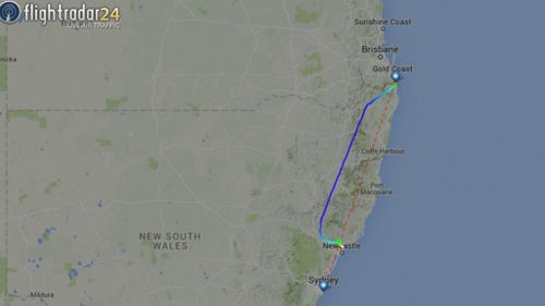 The flight landed safely in Newcastle. (FlightRadar24)