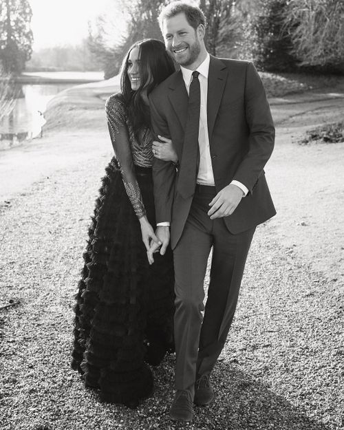 Meghan's black and sequin engagement gown designed by Ralph and Russo. 