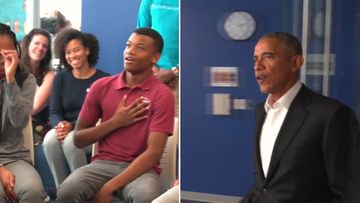 Students floored after Barack Obama strolls into classroom in surprise visit