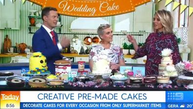 Ben Fordham, Jane de Graaff and Georgia Gardner try the celebration cake hacks