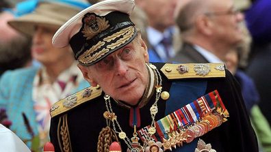 Prince Philip watching the proceedings from the royal barge during the Diamond Jubilee Pageant on the River Thames in London on June 3, 2012