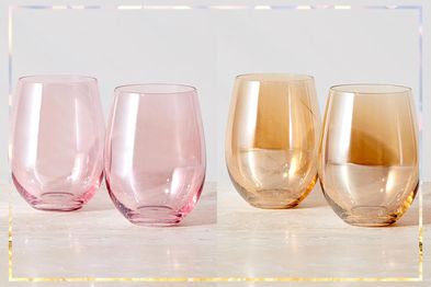 9PR: Maxwell & Williams Glamour Stemless 560mL Glasses, Pink and Gold