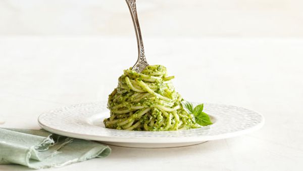 Basil walnut pesto spaghetti