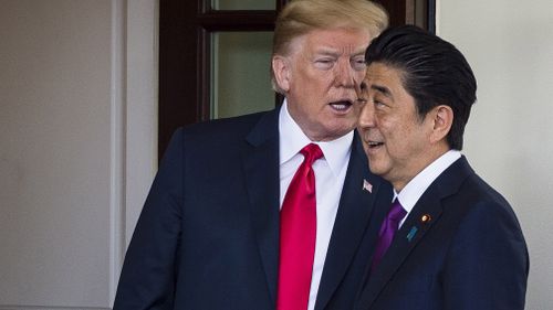 US President Donald J Trump, pictured with Prime Minister Shinzo Abe last year in Washington, claims the Japapnese leader nominated him for the Nobel Peace Prize.