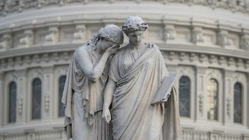 A sculpture outside Congress, as the Senate mulls whether to impeach Donald Trump.