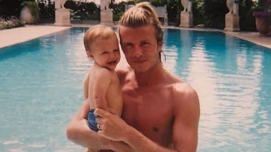 Romeo Beckham with dad David Beckham throwback