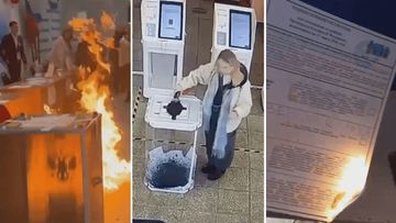 Ballots are destroyed and ink poured down ballot boxes as Russians protest the election.