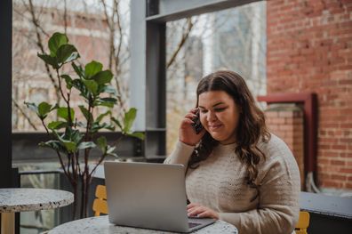 Woman working on laptop