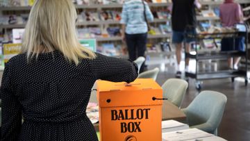 A vote is cast in Tauranga, New Zealand during a by-election election on April 27, 2018. 