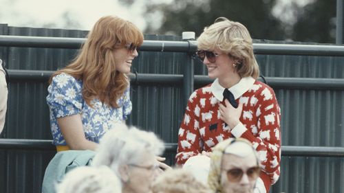 Diana, Princess of Wales with Sarah Ferguson at the Guard's Polo Club in 1983. Picture: Getty