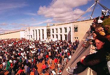 Which protest ended up in rioting at Australia's Parliament House in 1996?