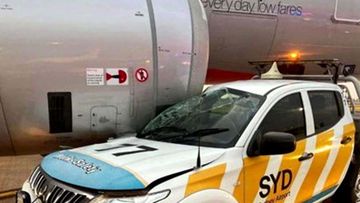A Jetstar plane and a ute have collided on the tarmac at Sydney Airport, sparking delays for travellers.
