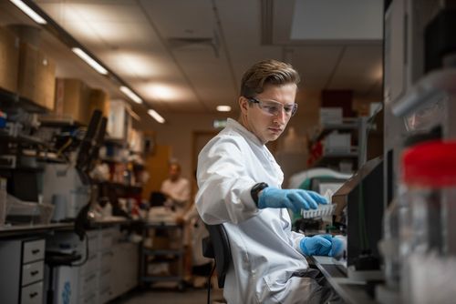 A researcher in a laboratory at the Jenner Institute in Oxford, England works on the coronavirus vaccine developed by AstraZeneca and Oxford University. 