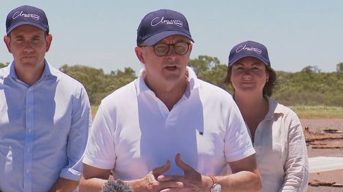 Anthony Albanese speaking at a press conference in Cloncurry.