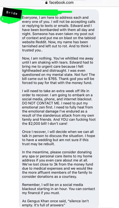 Bride cancels wedding after donations of AU $43,000 reddit thread 10