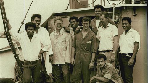 Peter Warner with his crew (L-R) David, John, Peter Warner, Luke, Bill, Stephen, Jim Kolo and Mano. January 6, 1968.