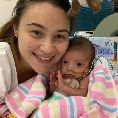 Nicole Dib with her son Jibreel in the NICU.