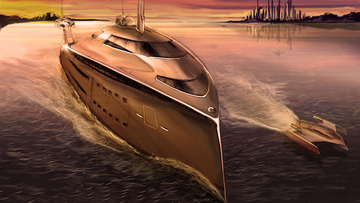 A rendering for the Cobra concept, a new superyacht design that&#x27;s powered by re-purposed jet engines. 