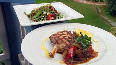 Pork cutlets with Mediterranean salad