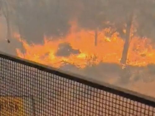 A truck driver was trapped and filmed the fire coming closer.